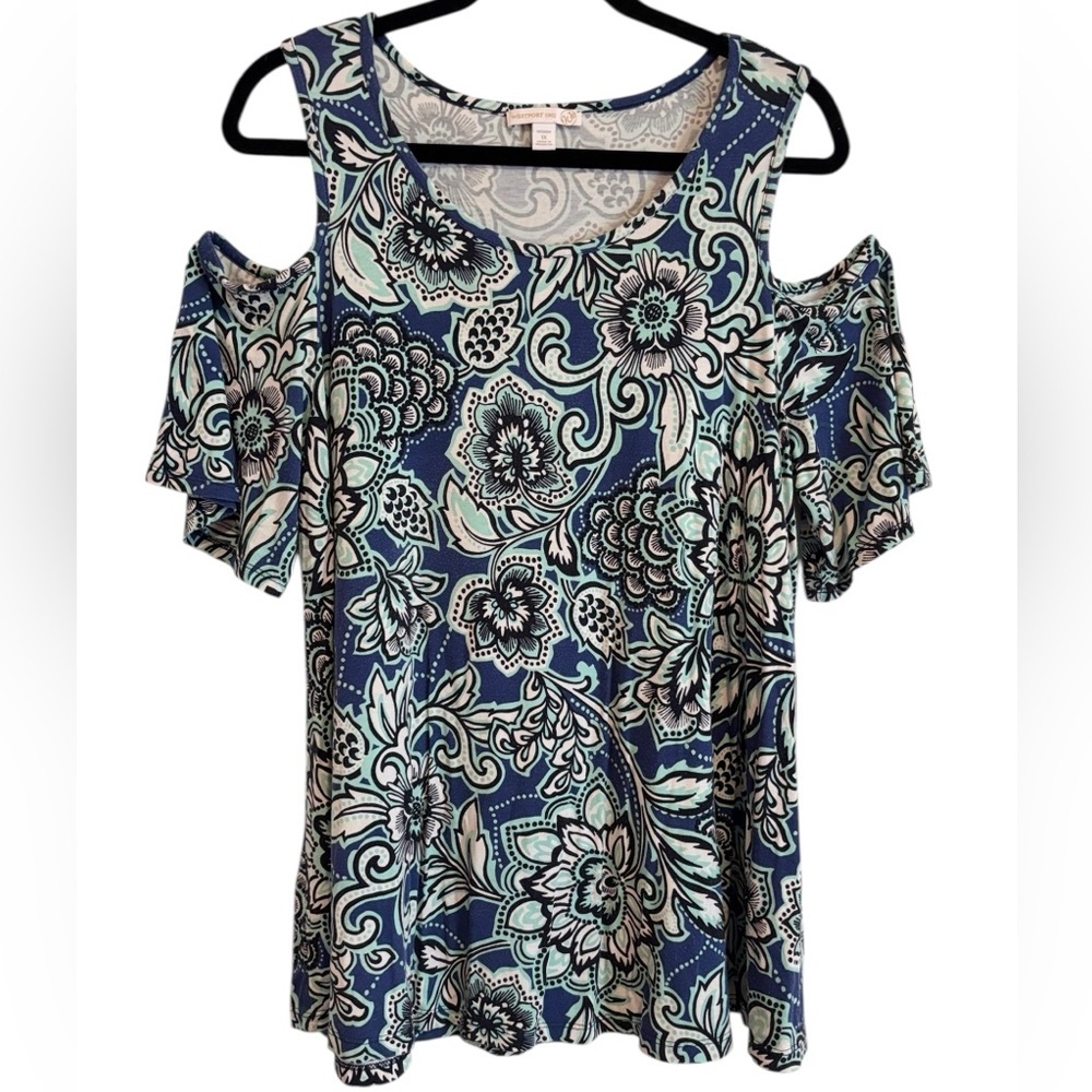 Westport Floral Cold Shoulder Swing Hem Top Size 1X